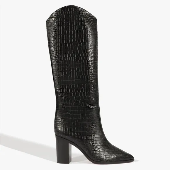 Schuyz MARYANA BLOCK BOOT Black Croc-Embossed Knee-High Boots - 7.5