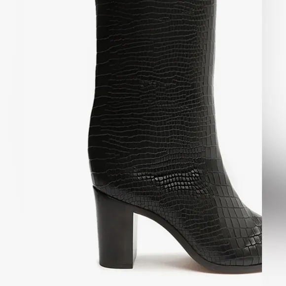 Schuyz MARYANA BLOCK BOOT Black Croc-Embossed Knee-High Boots - 7.5