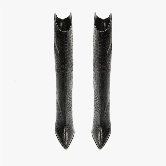 Schuyz MARYANA BLOCK BOOT Black Croc-Embossed Knee-High Boots - 7.5