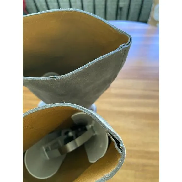 See by Chloe Gray Leather Boots Horsebit Silver Boho Chic Square Toe Heeled 40
