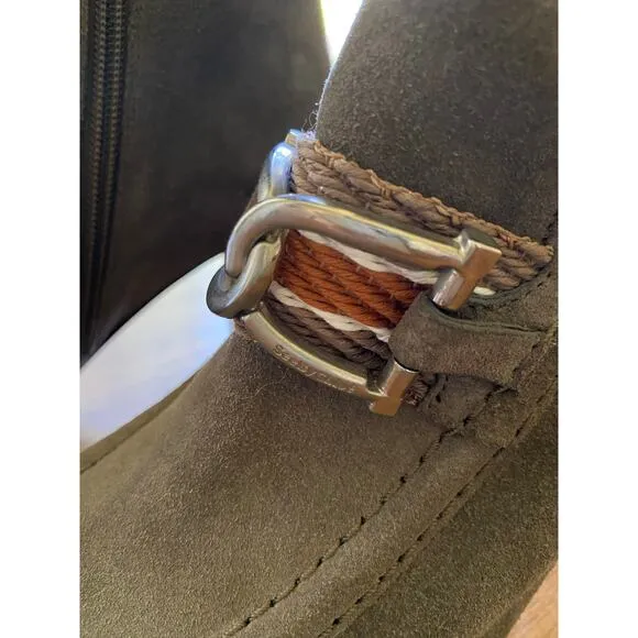 See by Chloe Gray Leather Boots Horsebit Silver Boho Chic Square Toe Heeled 40