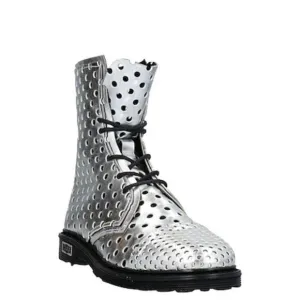 Silver Cut Out Lace Up Tall Ankle Boots NEW