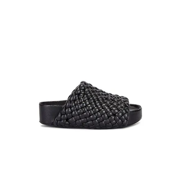 SIMON MILLER Womens Black 1-1/2&quot; Platform Round Wedge Slip On Slide Sandals 36