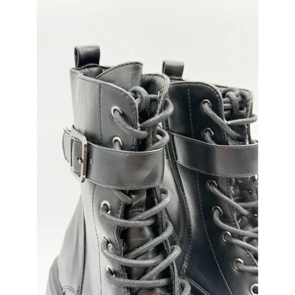 Sincerely Jules Eastbridge Combat Heel Boots Size 8.5 Womens Black Vegan‎