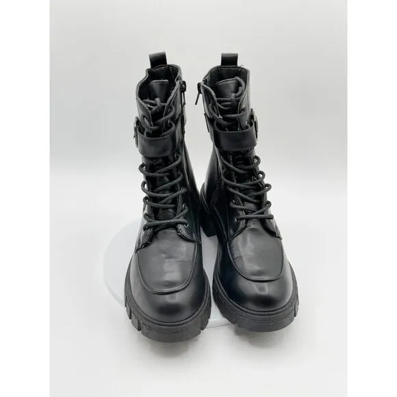 Sincerely Jules Eastbridge Combat Heel Boots Size 8.5 Womens Black Vegan‎