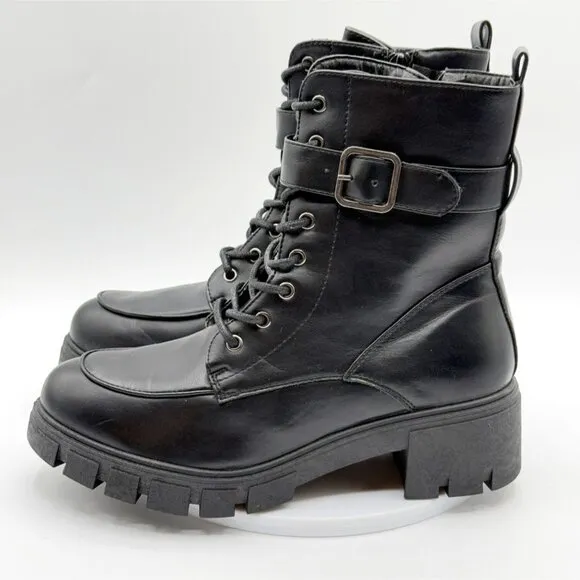 Sincerely Jules Eastbridge Combat Heel Boots Size 8.5 Womens Black Vegan‎