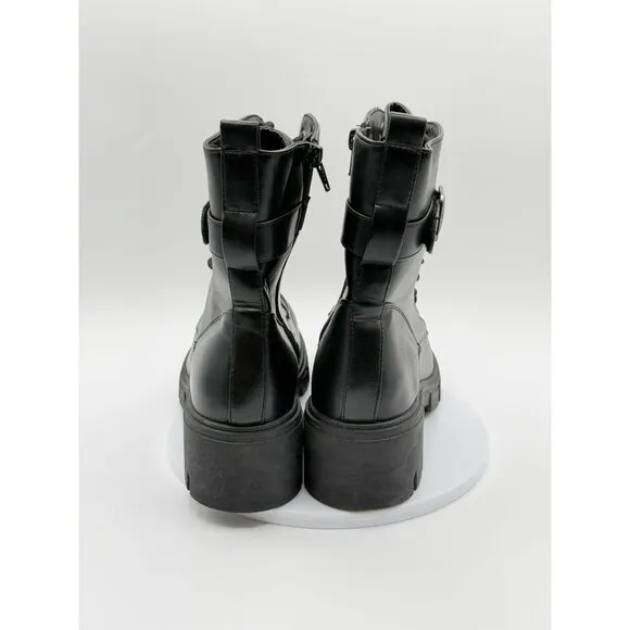 Sincerely Jules Eastbridge Combat Heel Boots Size 8.5 Womens Black Vegan‎