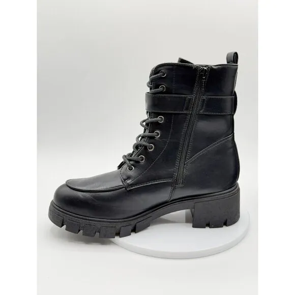 Sincerely Jules Eastbridge Combat Heel Boots Size 8.5 Womens Black Vegan‎