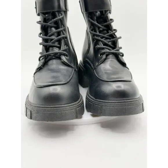 Sincerely Jules Eastbridge Combat Heel Boots Size 8.5 Womens Black Vegan‎