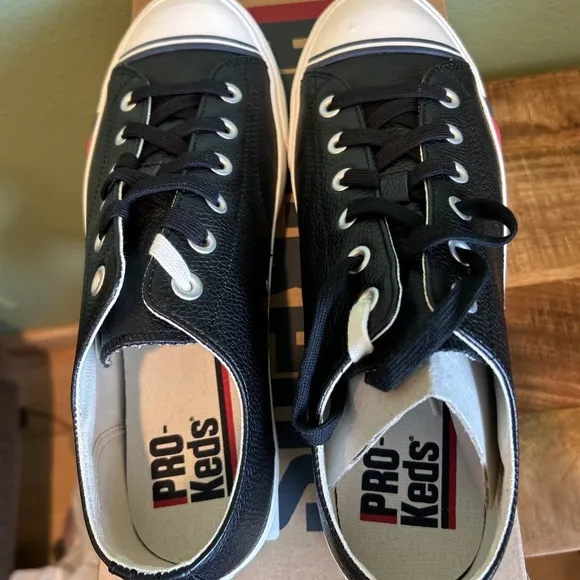 Size 10 Men Pro Keds Royale Lo Vintage Low Top Black Leather Sneaker New