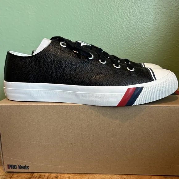 Size 10 Men Pro Keds Royale Lo Vintage Low Top Black Leather Sneaker New