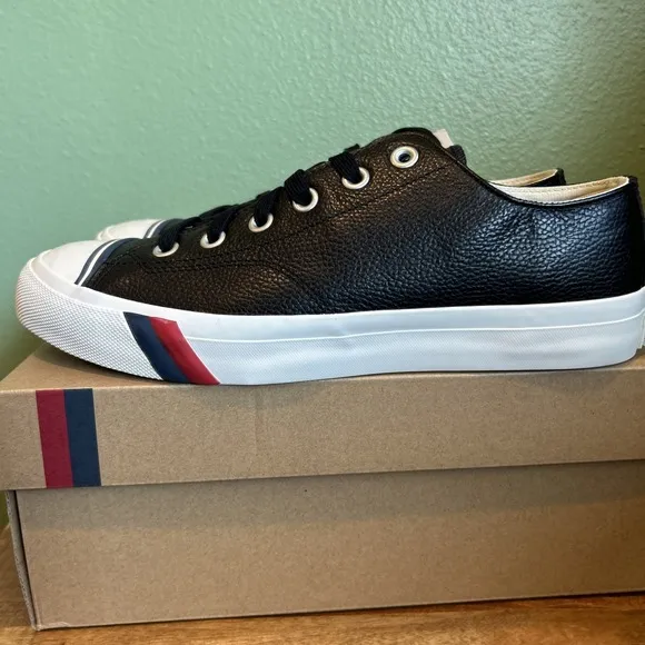 Size 10 Men Pro Keds Royale Lo Vintage Low Top Black Leather Sneaker New