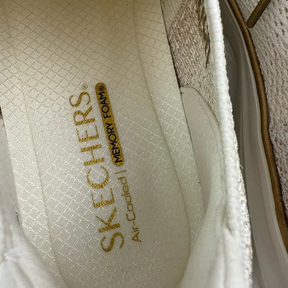Skechers Cordova Classic Sparkling Gold Dust Off White Womens Shoes 185075 Sz 7
