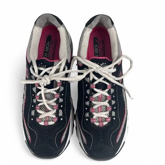 Skechers D'Lites Women Size 8.5 Black Pink Athletic Sneakers Walking Shoes Comfy