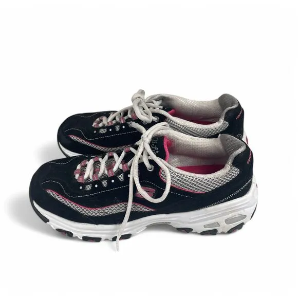Skechers D'Lites Women Size 8.5 Black Pink Athletic Sneakers Walking Shoes Comfy
