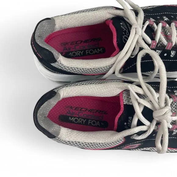 Skechers D'Lites Women Size 8.5 Black Pink Athletic Sneakers Walking Shoes Comfy
