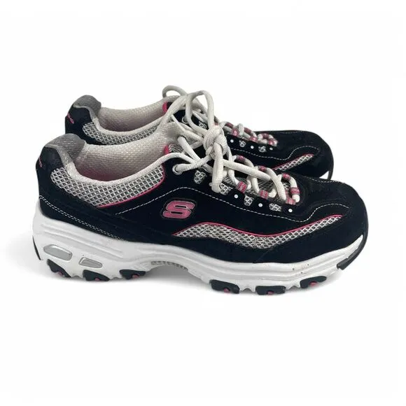 Skechers D'Lites Women Size 8.5 Black Pink Athletic Sneakers Walking Shoes Comfy