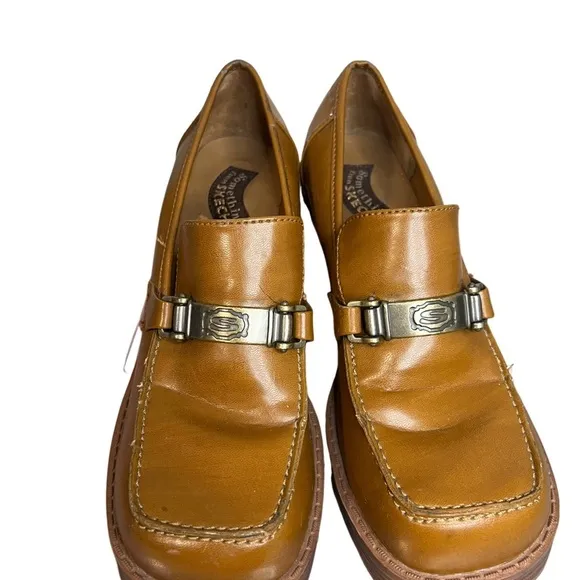 Skechers Womens size 8.5 heels Y2K chucky brown leather slip on shoes