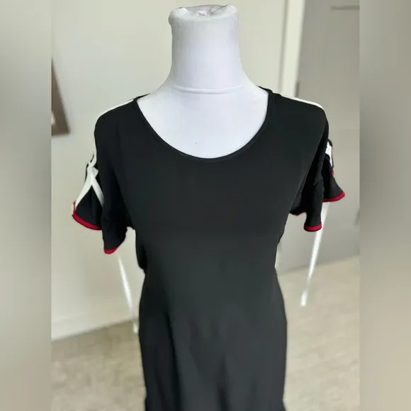 Smarteez Silk Short Sleeve Ribbon Dress Black Made in Italy 0 XS Navy Red