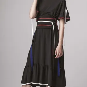 Smarteez Silk Short Sleeve Ribbon Dress Black Made in Italy 0 XS Navy Red