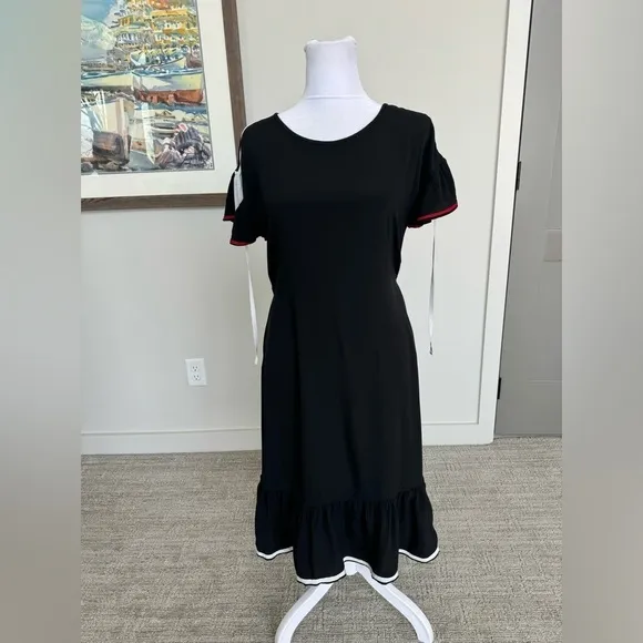 Smarteez Silk Short Sleeve Ribbon Dress Black Made in Italy 0 XS Navy Red