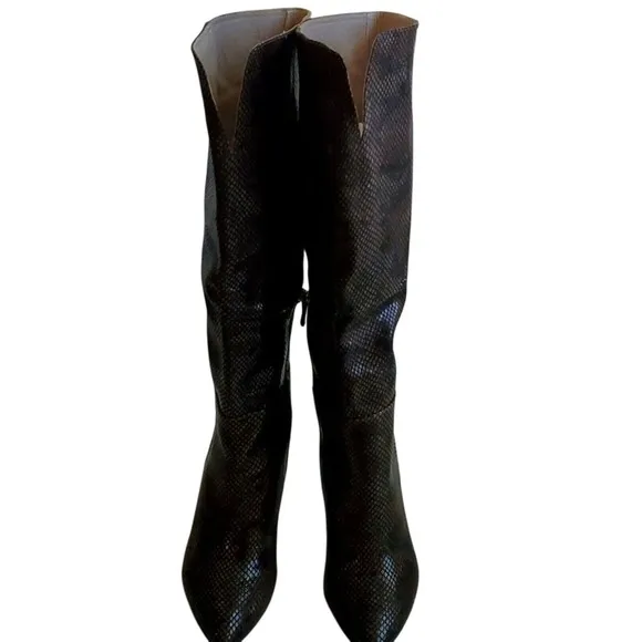 Snakeskin Knee High Stiletto Heel Boots Pointed Toe Fashion Size