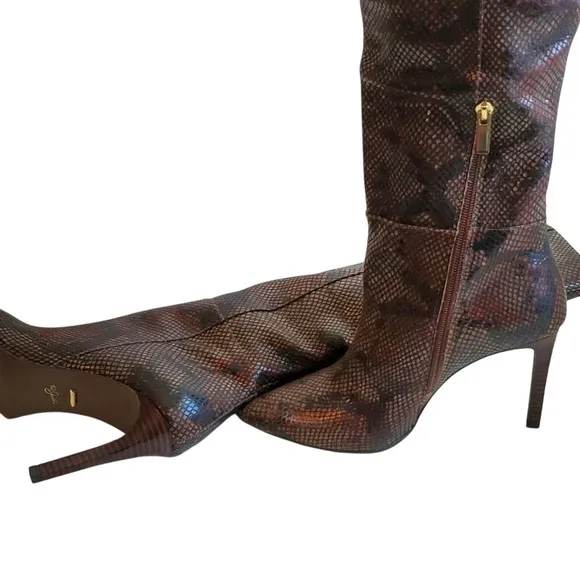 Snakeskin Knee High Stiletto Heel Boots Pointed Toe Fashion Size
