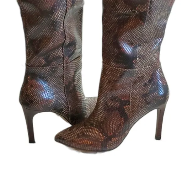 Snakeskin Knee High Stiletto Heel Boots Pointed Toe Fashion Size
