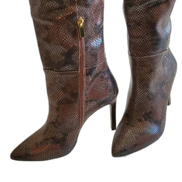 Snakeskin Knee High Stiletto Heel Boots Pointed Toe Fashion Size