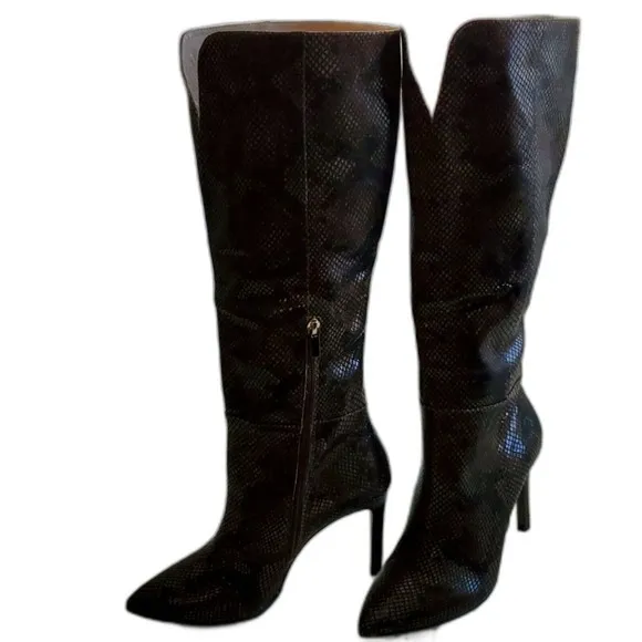 Snakeskin Knee High Stiletto Heel Boots Pointed Toe Fashion Size