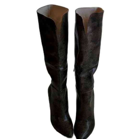 Snakeskin Knee High Stiletto Heel Boots Pointed Toe Fashion Size