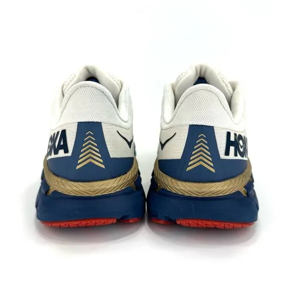 📌SOLD📌HOKA ONE ONE CLIFTON 7 OFF WHITE NAVY BLUE GOLD RUNNING ATHLEISURE SNEAKER