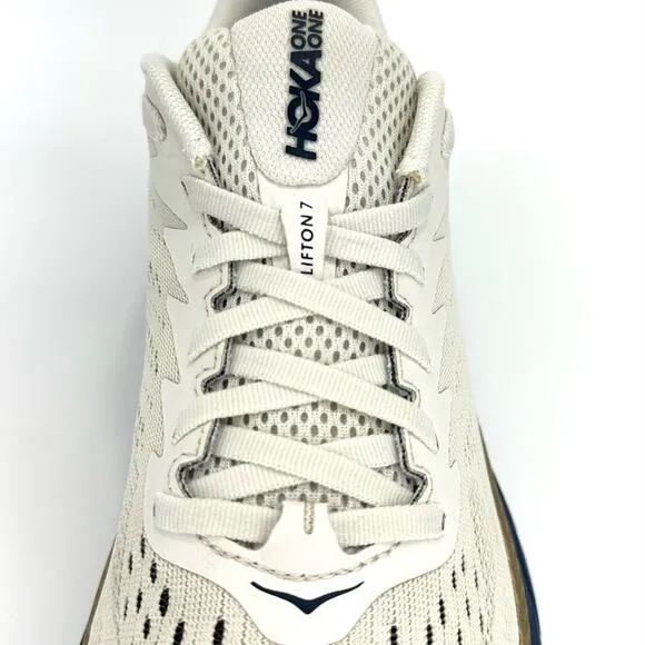 📌SOLD📌HOKA ONE ONE CLIFTON 7 OFF WHITE NAVY BLUE GOLD RUNNING ATHLEISURE SNEAKER