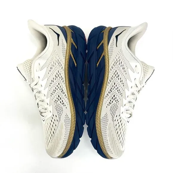 📌SOLD📌HOKA ONE ONE CLIFTON 7 OFF WHITE NAVY BLUE GOLD RUNNING ATHLEISURE SNEAKER