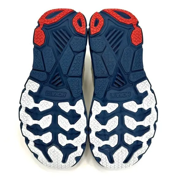 📌SOLD📌HOKA ONE ONE CLIFTON 7 OFF WHITE NAVY BLUE GOLD RUNNING ATHLEISURE SNEAKER