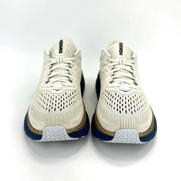 📌SOLD📌HOKA ONE ONE CLIFTON 7 OFF WHITE NAVY BLUE GOLD RUNNING ATHLEISURE SNEAKER