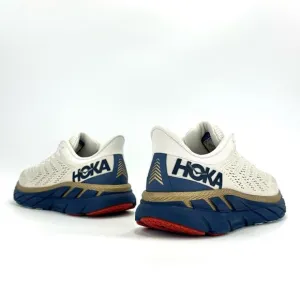 📌SOLD📌HOKA ONE ONE CLIFTON 7 OFF WHITE NAVY BLUE GOLD RUNNING ATHLEISURE SNEAKER