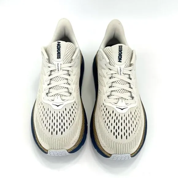📌SOLD📌HOKA ONE ONE CLIFTON 7 OFF WHITE NAVY BLUE GOLD RUNNING ATHLEISURE SNEAKER