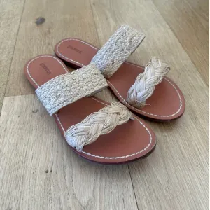 Soludos - Woven Straw Double Strap Sandals in Brown &amp; Beige