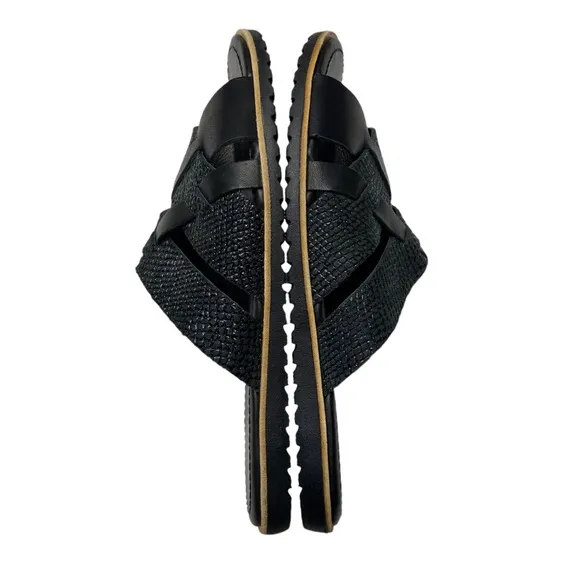 SOREL Ella Woven Leather Slide Sandals Flats Embossed Snakeskin Black 8