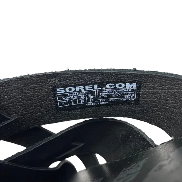 SOREL Ella Woven Leather Slide Sandals Flats Embossed Snakeskin Black 8