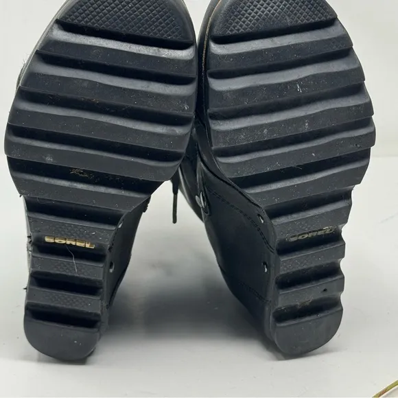 Sorel Joan Of Arctic II Wedge Lug Sole Boots Black Leather Womens Size 7.5