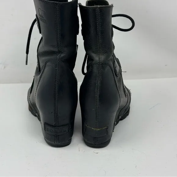 Sorel Joan Of Arctic II Wedge Lug Sole Boots Black Leather Womens Size 7.5