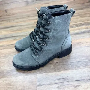 Sorel Lennox Combat Boots Women 10M Shoe Gray Leather Lace Up Waterproof Hiking