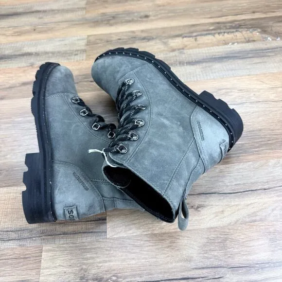 Sorel Lennox Combat Boots Women 10M Shoe Gray Leather Lace Up Waterproof Hiking