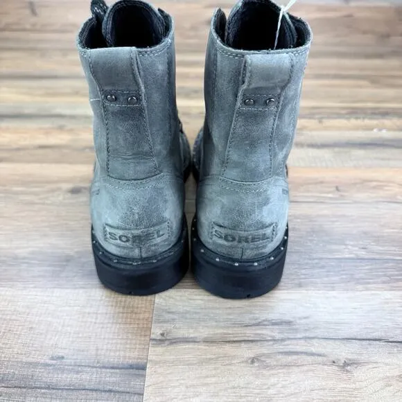 Sorel Lennox Combat Boots Women 10M Shoe Gray Leather Lace Up Waterproof Hiking
