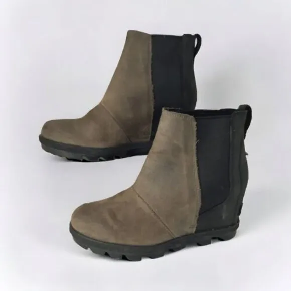 Sorel Wedge Boot Joan of Arctic Lea Wedge Chelsea Quarry Black SZ 9