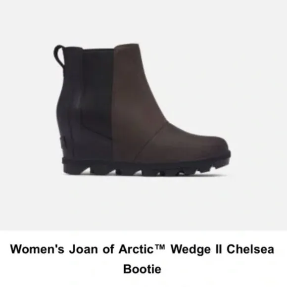 Sorel Wedge Boot Joan of Arctic Lea Wedge Chelsea Quarry Black SZ 9