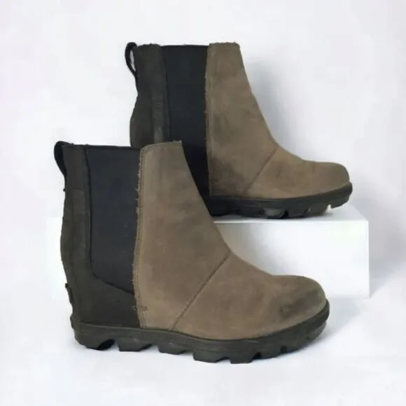 Sorel Wedge Boot Joan of Arctic Lea Wedge Chelsea Quarry Black SZ 9