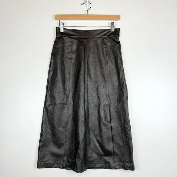 Spanx Leather-Like Midi Skirt In Black Size Small